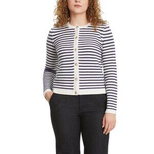 NEW Nine West Women's Cropped Sweater Cardigan Navy Stripe Medium
